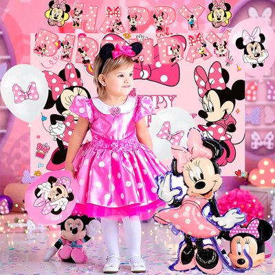 Minnie Mouse Birthday Party Decorations, 113 Pcs Minnie Mouse Party Supplies & Minnie Mouse Party Tableware for Kids Set