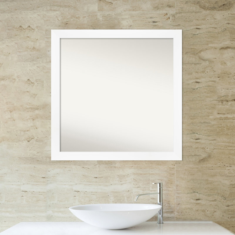 Cabinet White Narrow Bathroom Vanity Non-Beveled Wall Mirror, 29.25" x 29.25"