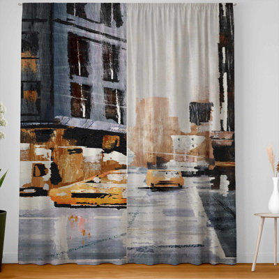 Big City Street Taxi Blackout Curtains - Home Decor