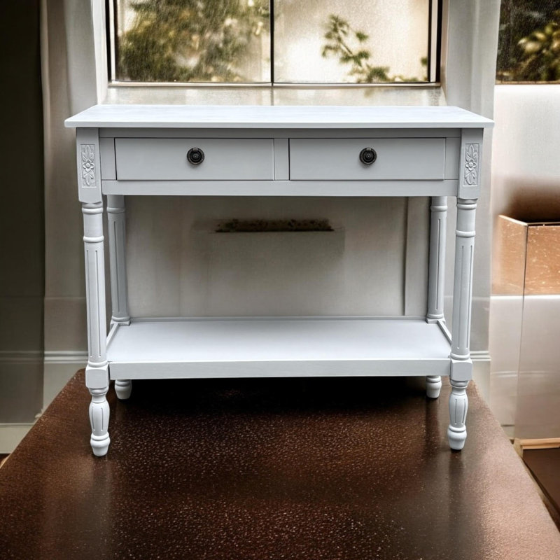 Hand-Finished Eliath End Table – Classic 2-Drawer Side Table with Sleek Painted Finish, Sturdy Design for Bedroom or Living Room