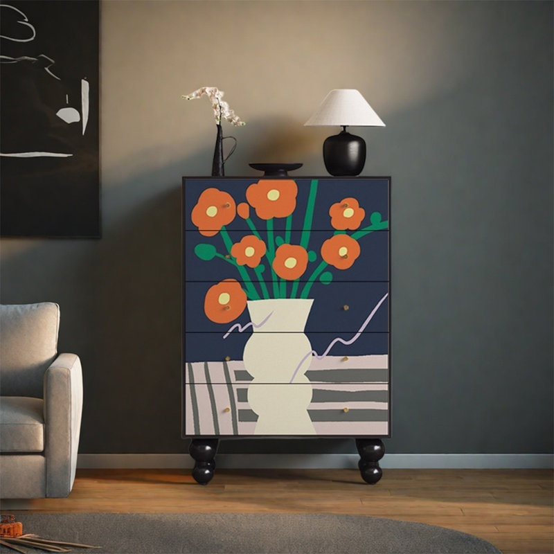 Armoire de rangement en noyer avec 5 tiroirs