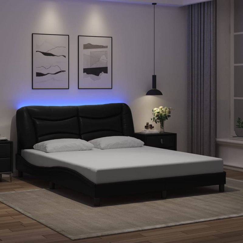 Cadre de lit vidaXL avec DEL sans matelas Hvar noir 152 x 203 cm, Noir, Grand