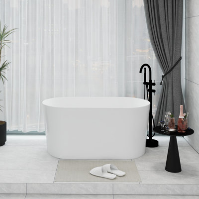 51-Inch White Oval Acrylic Freestanding Bathtub, Certified By CUPC