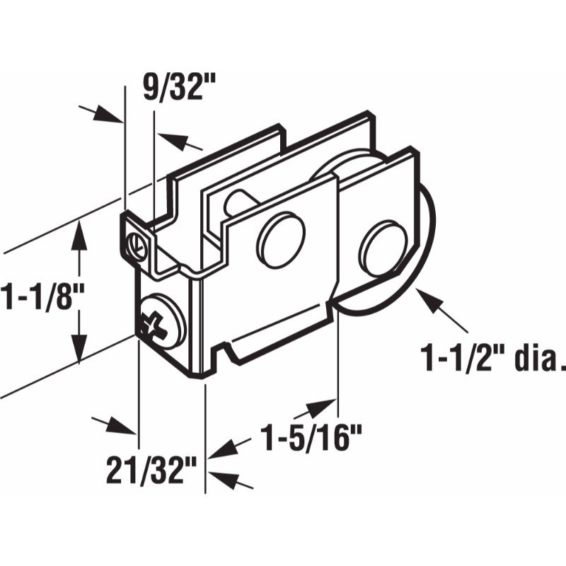 Rouleau de porte de miroir, roue en nylon de 1-1 / 2 po (paquet simple)
