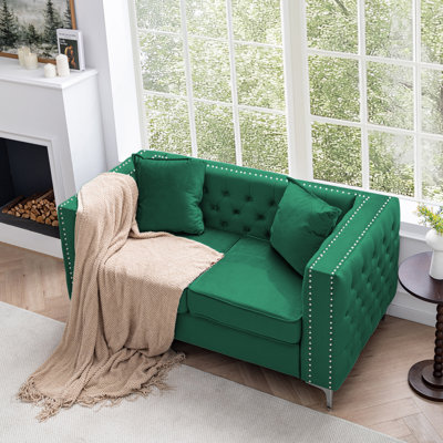 61.8" Velvet Loveseat, Modern Living Room Furniture for Apartment, Green