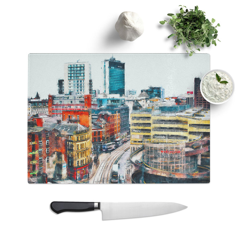 Tempered Glass the Manchester Skyline Chopping Board, 28.5 cm x 39 cm