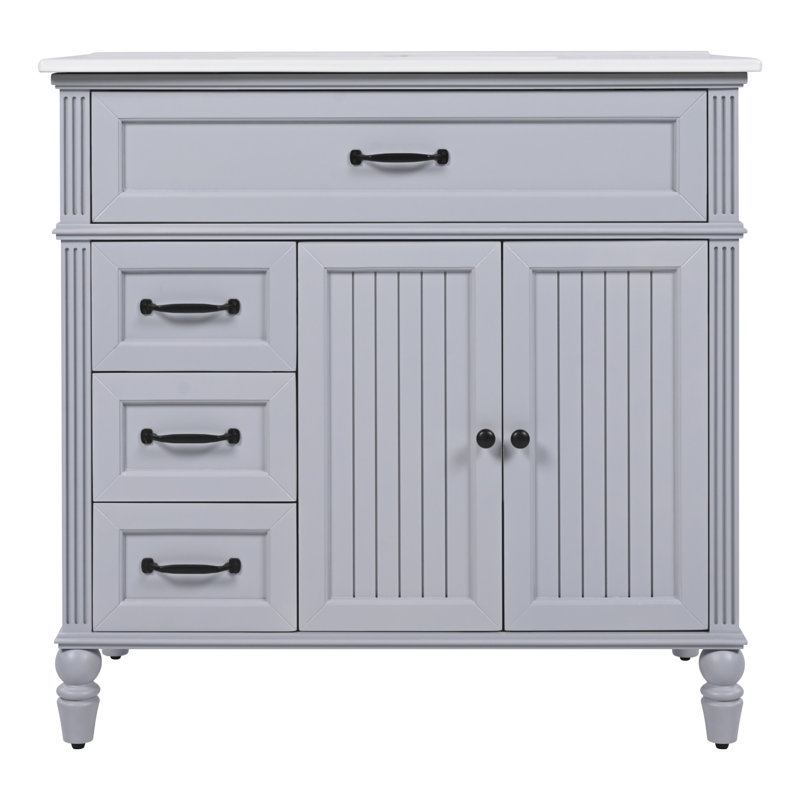 Meuble-lavabo noir avec tiroirs 36 po, Gris