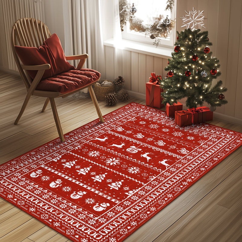 Tapis de Noël cerf rouge antidérapant lavable, Rectangle 3' x 5'