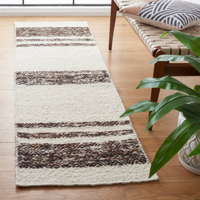 Tapis en laine / coton tissé à la main Abbee Natura en ivoire / noir