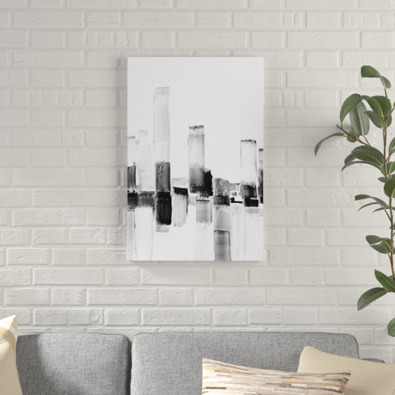 «Reflection City II», peinture sur toile, H 30 po x l 20 po, Cadre noir
