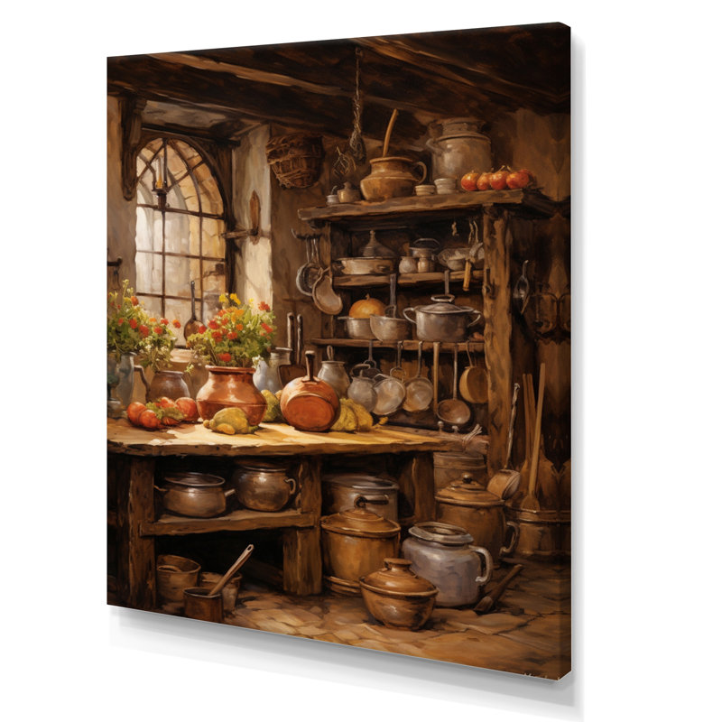 Cuisine rustique alimentaire II - nourriture, art mural, H 32 po x l 16 po x P 1 po, Toile tendue