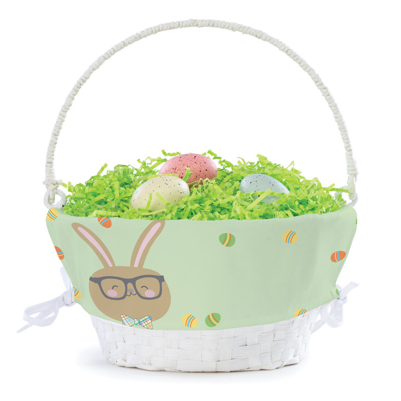 Garçon personnalisé doublure de lapin avec nom bleu sur papier blanc corde tissée printemps carton / panier de papier