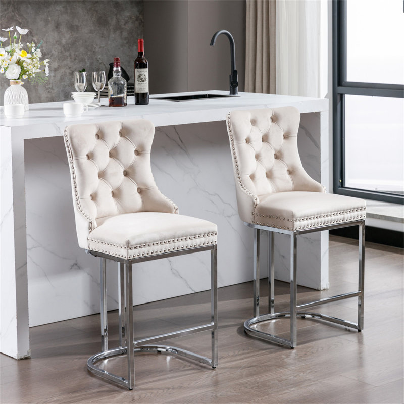 Ensemble de 2 tabourets de bar 26 po, Beige