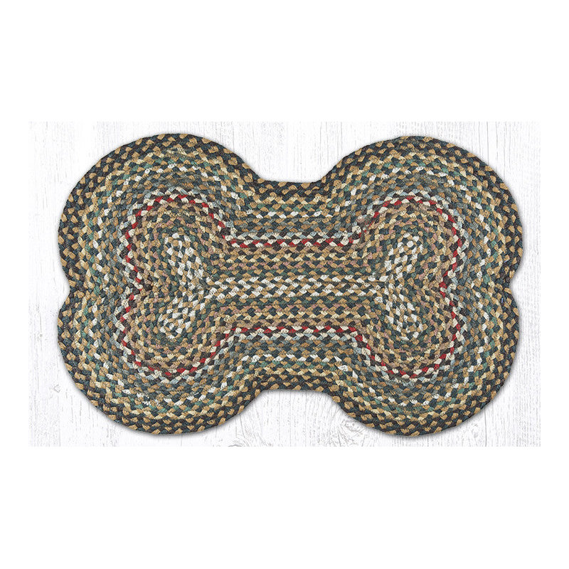 Earth Rugs Large Dog Bone Mat Fir & Ivory Braided Jute, Rustic Non-Slip Pet Rug for Feeding or Resting Areas, 18"x28"