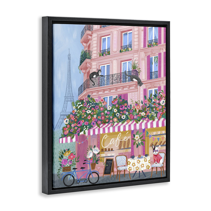 Cadre flottant Cats on Cafe, design par Arrolynn Weiderhold, H 31 po x l 25 po, Cadre flottant noir de jais
