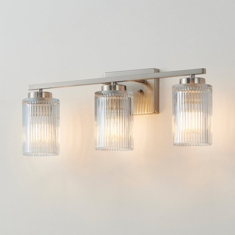 Lurigid  Bathroom Vanity Light Collection with Ribbed Glass Shade, Brushed Nickel, 8.3" H x 22" W x 5.75" D, 3 Lights