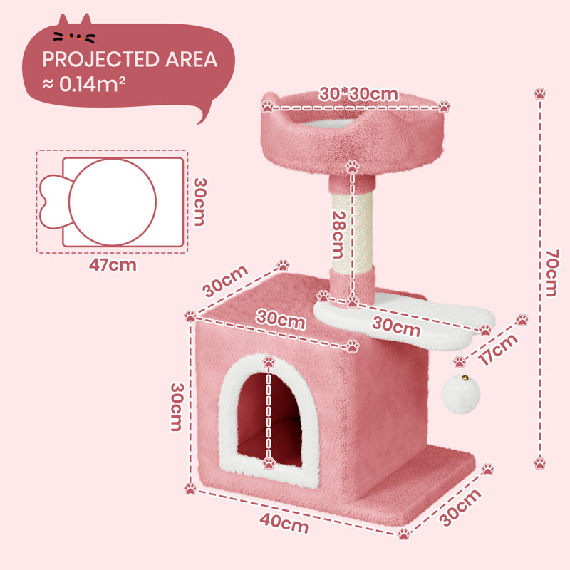 Amadahy 70cm H Cat Tree, Pink/White