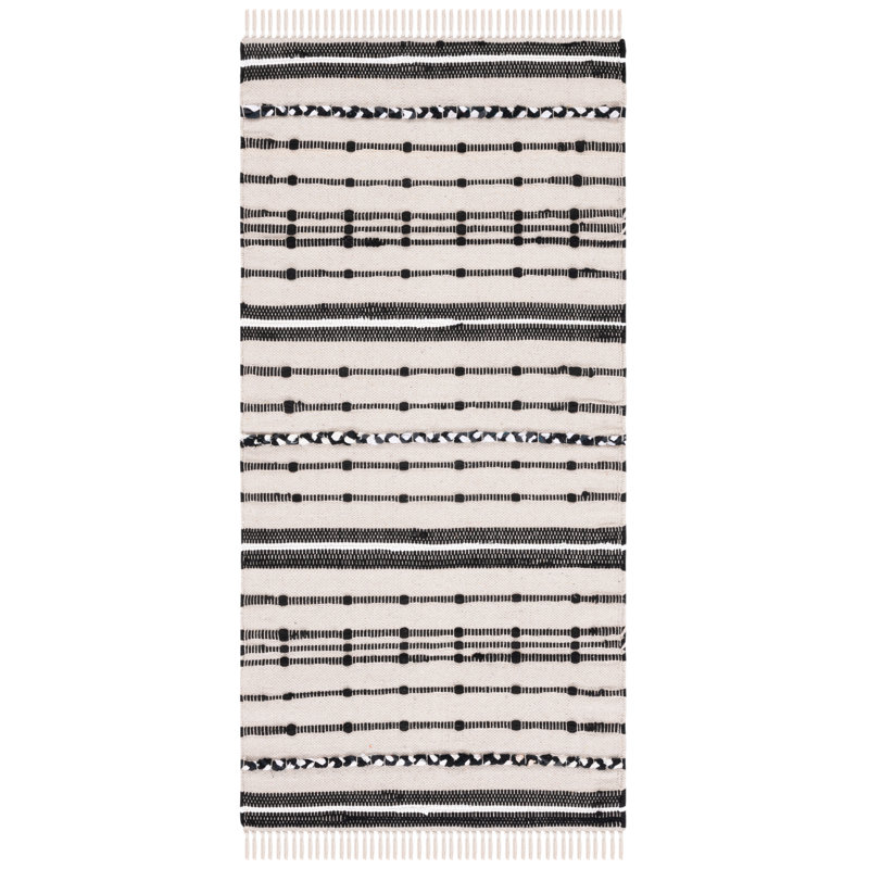 Tapis beige / noir en coton tissé à plat Attina, Rectangle de 5 pi x 8 pi