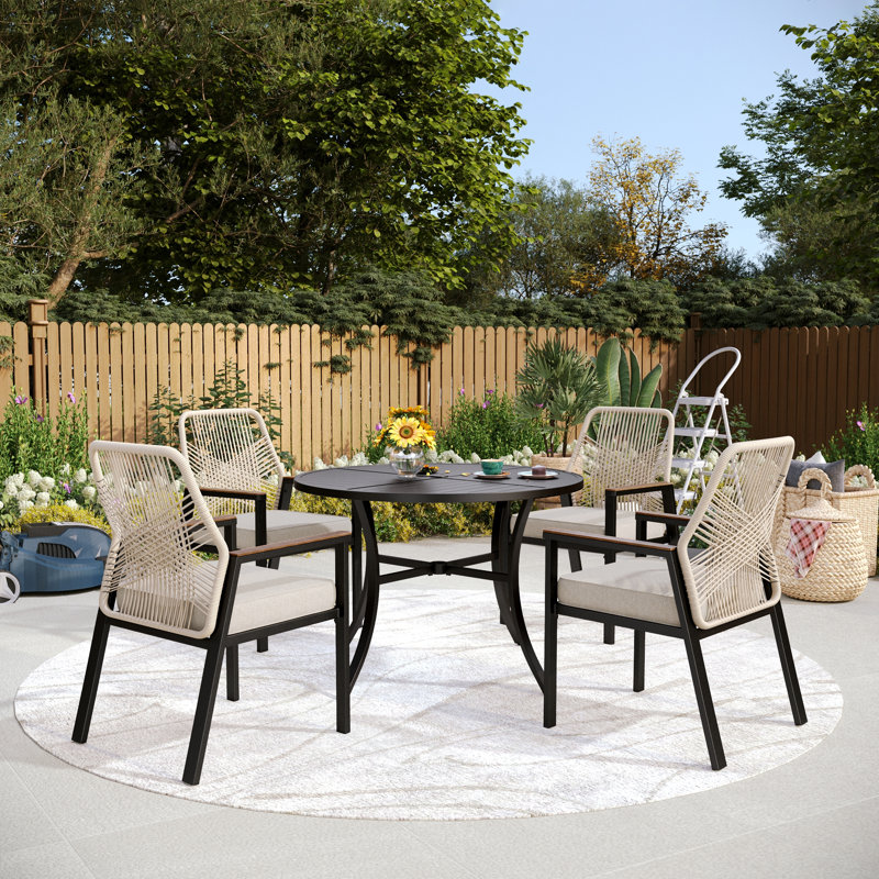 Dayshanay 4-Person Round Rattan Patio Dining Set, 4