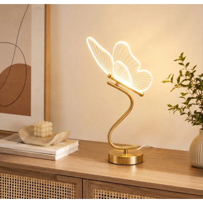 Lampe de table papillon 3D avec abat-jour en acrylique, 25 cm de hauteur, lampe de table à intensité variable avec 3 modes de couleur et port USB-C, jolie lampe de chevet avec veilleuse DEL pour chambre, salon et décoration intérieure