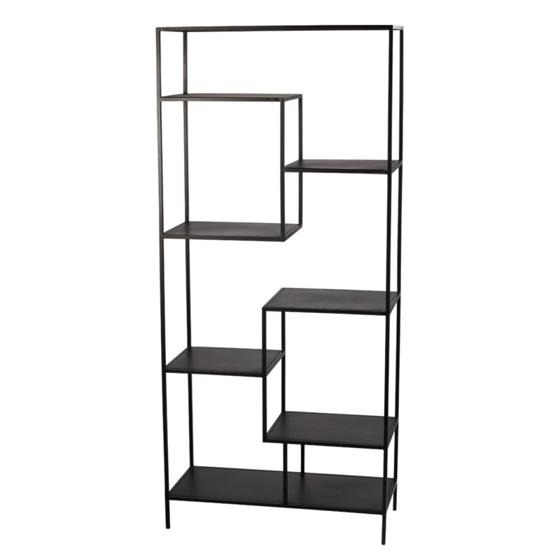 Element 16''x80'' Geometric Black Iron Open-Work Bookcase