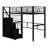 Twin Size Metal Loft Bed With Storage Staircase, Wardrobe And Full-Length Guardrails-513588632