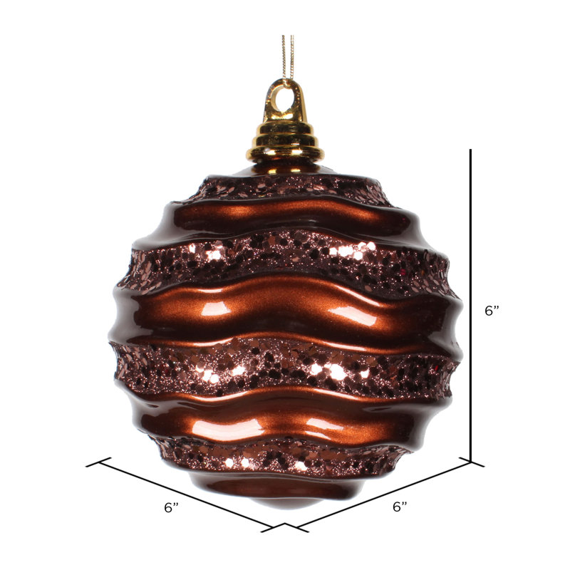 Ornement de Noël boule rayée et scintillante, Chocolat, H 6 po x l 6 po x P 6 po