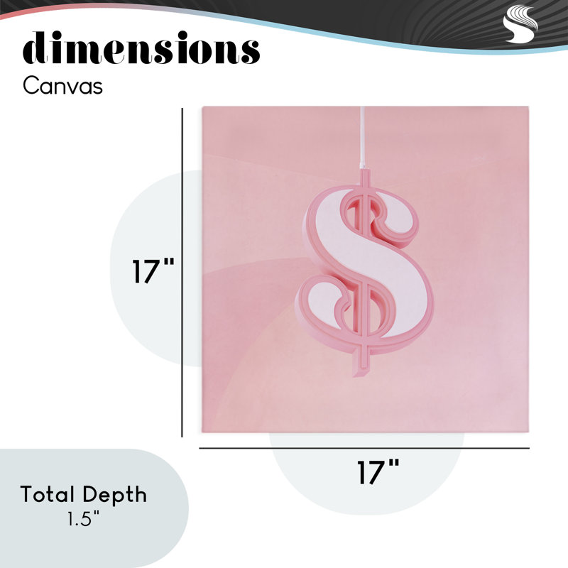 Toile rose pastel avec signe du dollar, design par Lish Creative, H 17 po x l 17 po