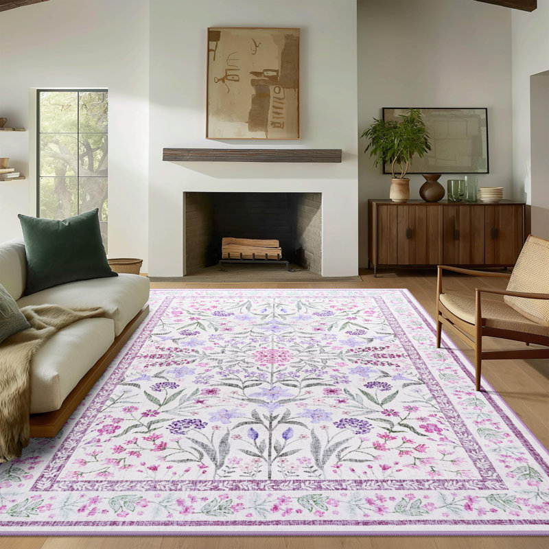 Large Oriental Floral Living Room Rug Washable Bedroom Rug Non-Slip Colorful Vintage Accent Floor Carpet For Home Decor