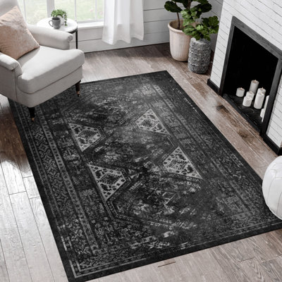 Tapis noir lavable (noir et gris)
