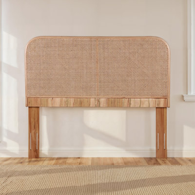 Lombok Birdseye Cane and Solid Teak Wood Panel Headboard by Crawford & Burke