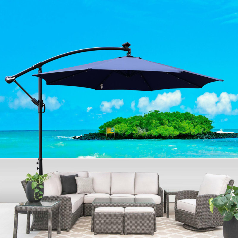 Parasol de patio extérieur 10 pi avec éclairage solaire à DEL, Marine