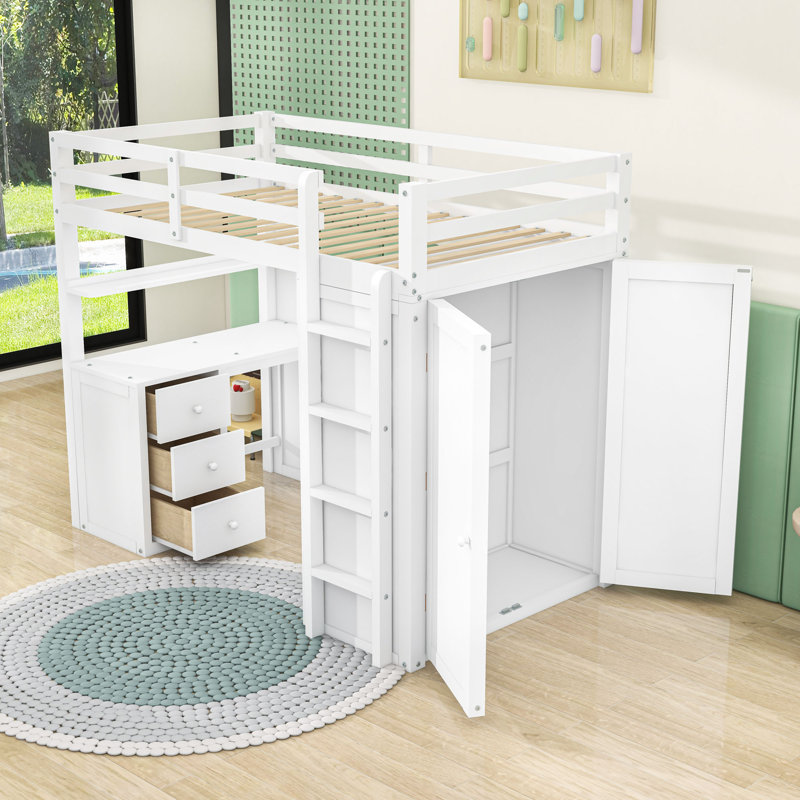 Loft Bed With Desk, Drawers, And Wardrobe, Twin, White