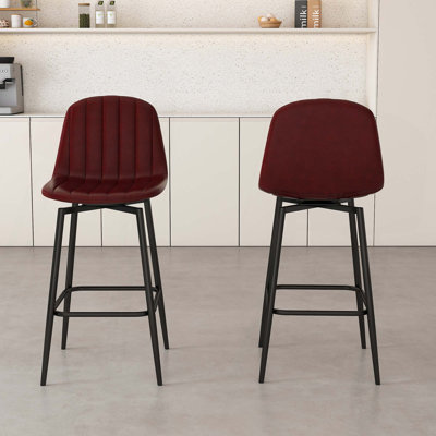 Tabourets de bar pivotants rembourrés en polyuréthane moderne avec dossier et pieds en métal (ensemble de 2)