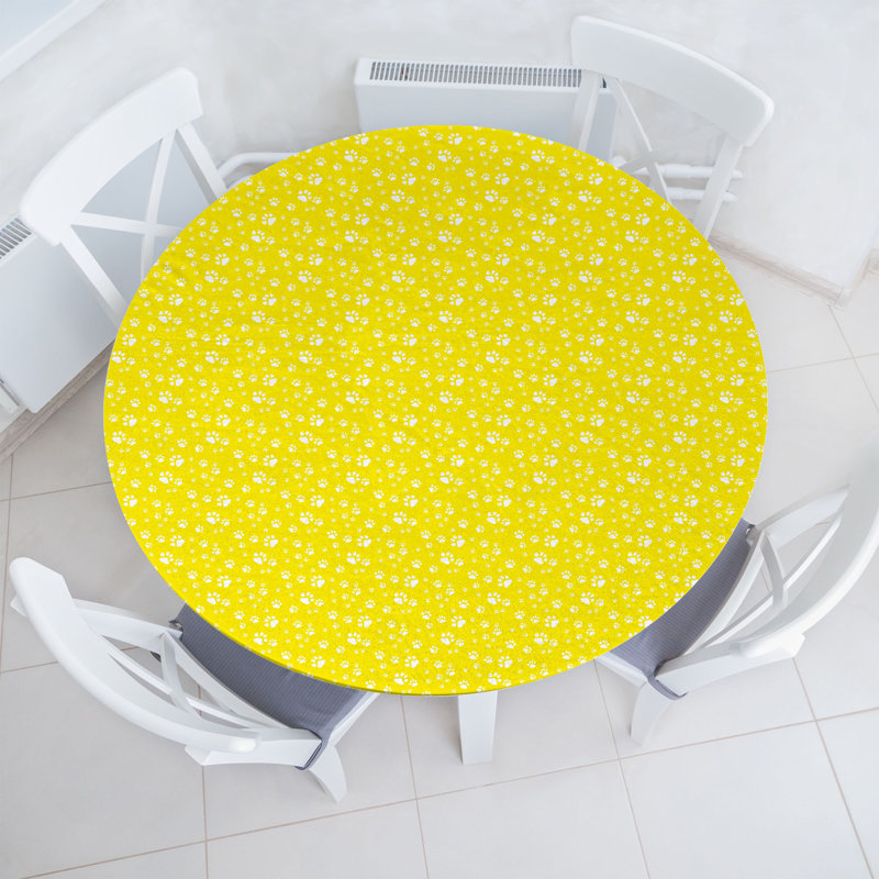 Ebern Designs Yellow Fitted Round Tablecloth White Yellow