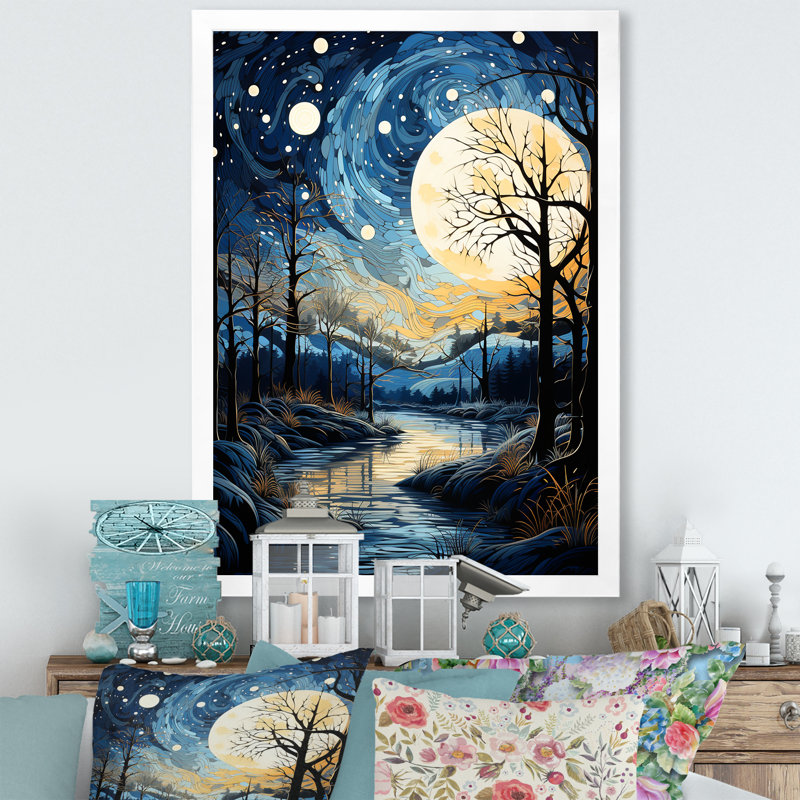 Indigo Intrigue Water Stream sur toile, Cadre photo blanc, H 20 po x l 12 po x P 1 po