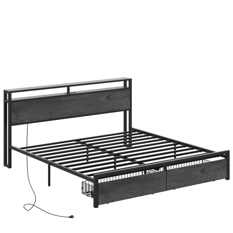 Bed Frame With Storage Headboard, Charcoal, Gray, King