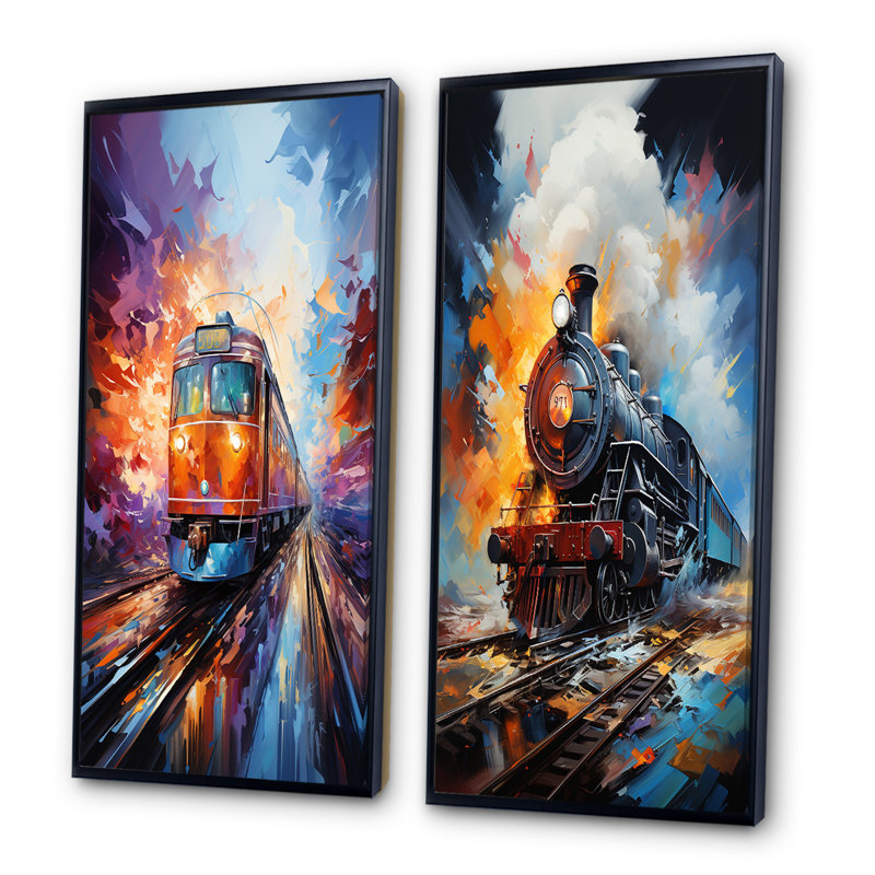 «Abstract Train Whirlwind», 2 pièces sur toile, H 40 po x l 40 po, Cadre noir