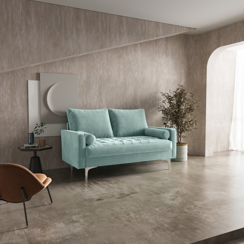 Maeesha 58" Velvet Square Arm Sofa Loveseat, Aqua Turquoise Velvet