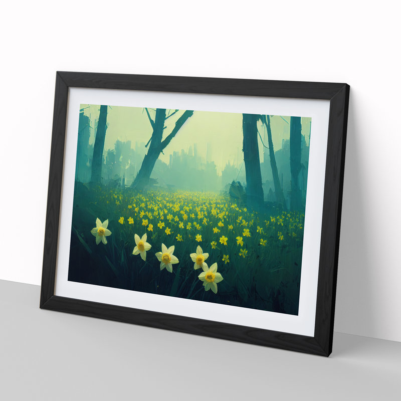 Daffodil Flower Field - Single Picture Frame Print, 46cm H x 64cm W x 2cm D, Black