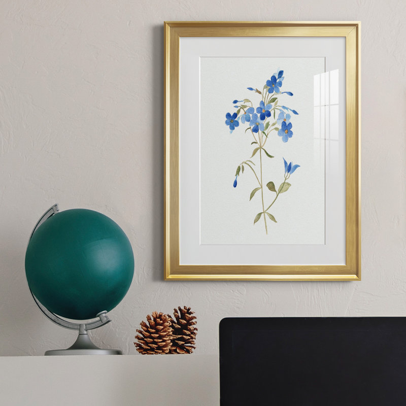 «Blue Blossom Botanical II» - peinture encadrée, H 22,5 po x l 30,5 po x P 1,5 po, Or