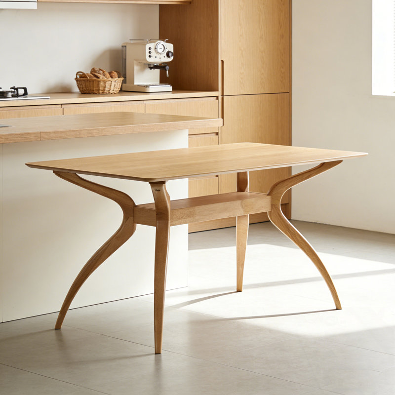 Table de salle à manger rectangulaire avec tablette de rangement et pieds robustes, Noyer