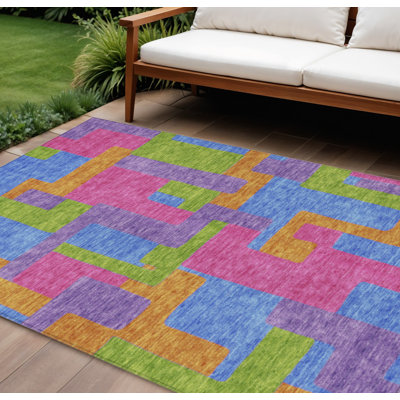 Tapis intérieur lavable abstrait 10 pi x 14 pi rose