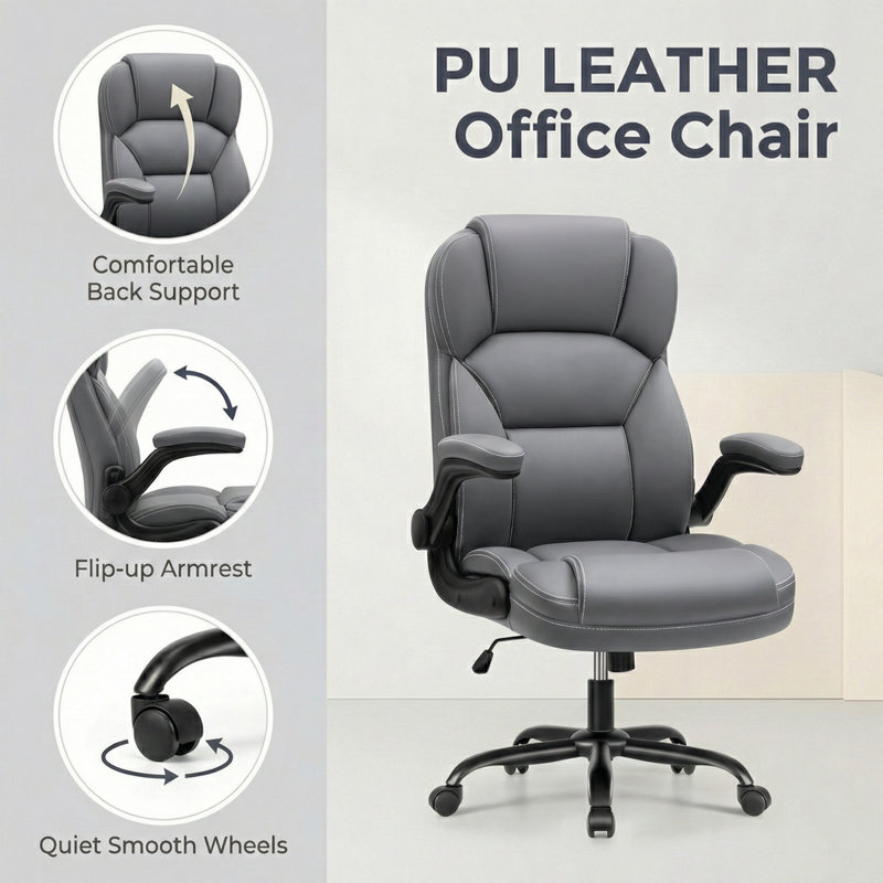 Ergonomic Executive Chair with Flip-up Armrests, Gray
