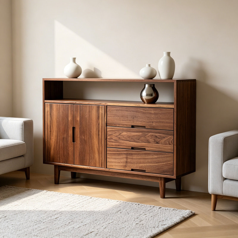 Buffet simple en bois massif avec rangement, H 33,46 po x l 47,24 po x P 16,53 po