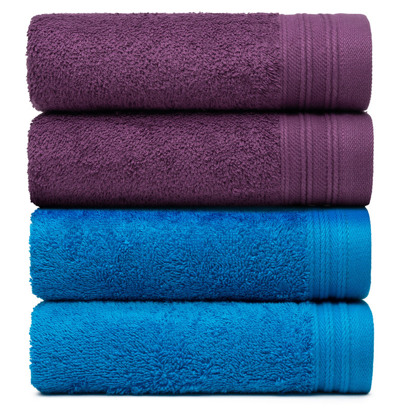 Ensemble de serviettes essuie-mains 100% coton 4 pièces Kendra, Prune / pétrole, 4
