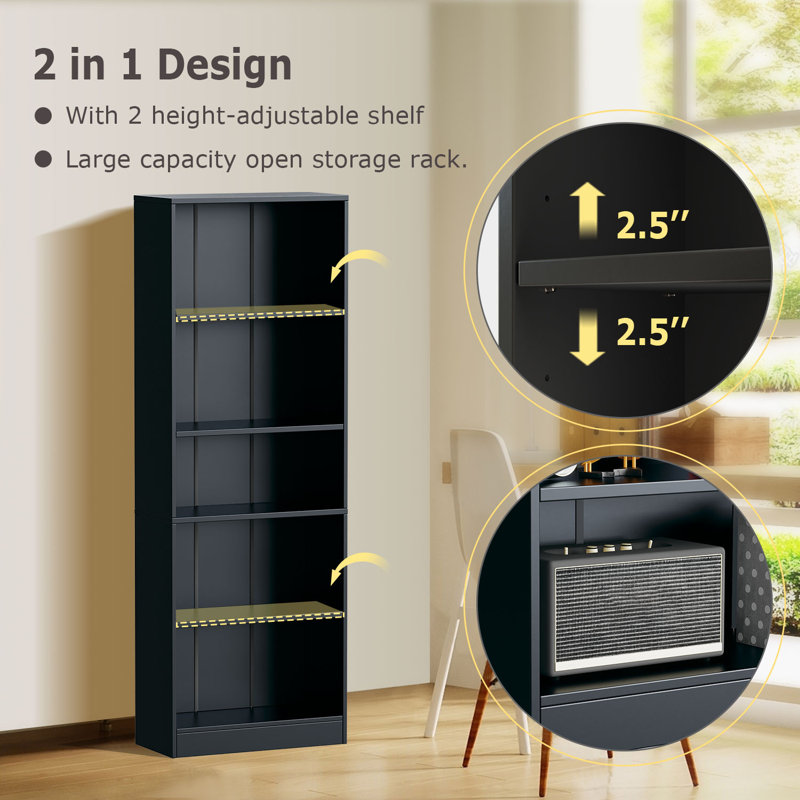 Jalacia Bookcase, Black, (5 Shelves) 67" H x 24" W x 9" D