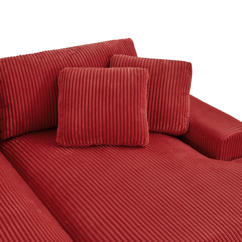 Large Seating Corduroy Upholstered Double Chaise Sectional, Red