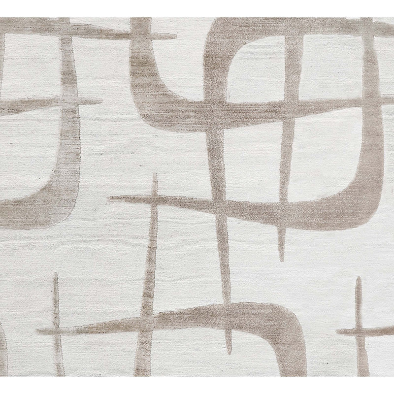 Tapis gris abstrait en laine / viscose noué à la main Abstract, Rectangle 8 pi x 10 pi