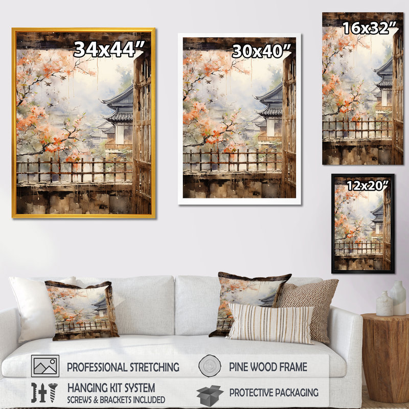 «Beige Window To Osaka II», art mural grand Osaka, H 60 po x l 28 po x P 1,5 po, Toile tendue